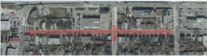 Image of a map showing project scope of Pretoria Ave from Bank Street on the west side to Metcalfe on the east side.