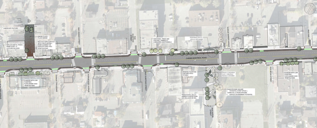 Image of screenshot from the roll plan that shows sections of Montreal road that could be considered for traffic diversion.