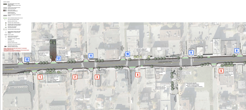 Screenshot of roll plan showing intersections 1 to 5 east bound, and 8 to 13 westbound. 