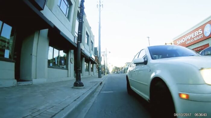 Screen capture of close passing from a rearview camera on a bicycle